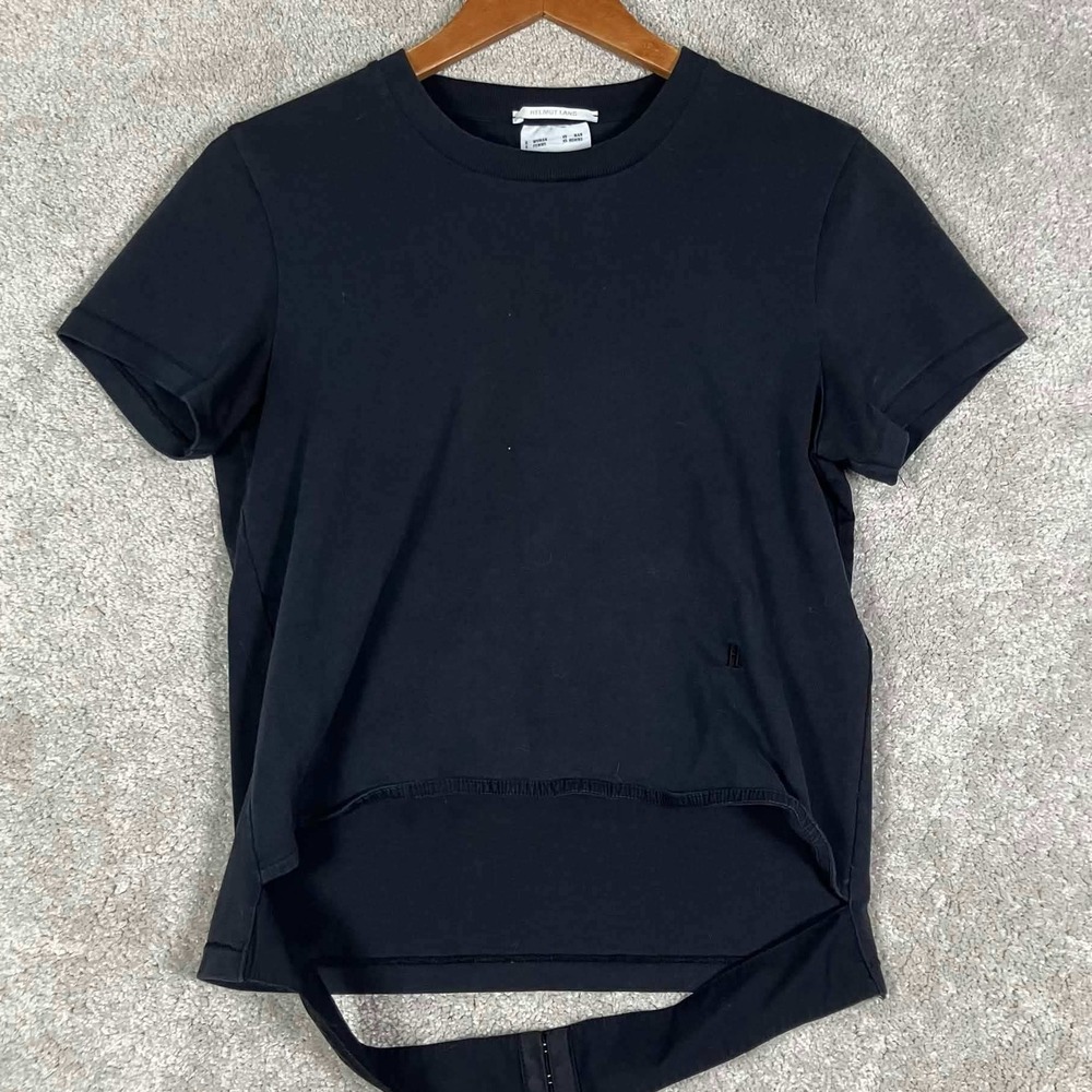 Helmut Lang T-Shirt Women S Black Hook Eye Cut Out Hem Short Sleeve Tee Strappy